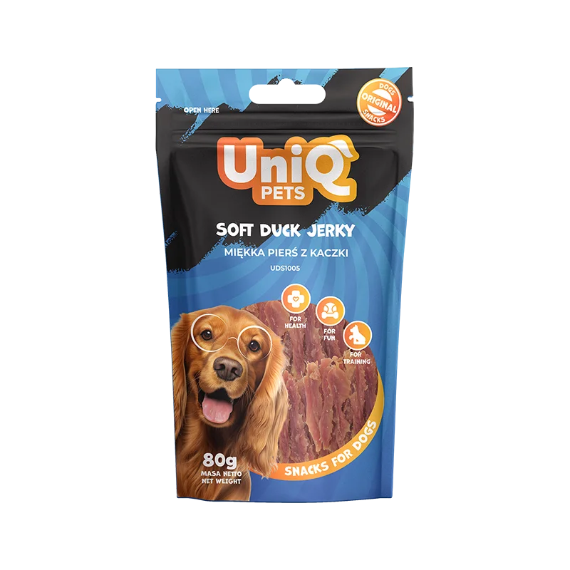 1w UNIQ PETS DOG SNACKS WAGGI džiovintos antienos juostelės 80 g - Image 1